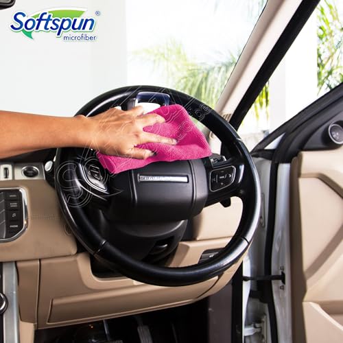 Image of SOFTSPUN Microfiber Cloth - 5 pcs - 40x60 cms - 340 GSM Pink - Thick Lint & Streak-Free Multipurpose Cloths - Automotive Microfibre Towels for Car Bike Cleaning Polishing Washing & Detailing