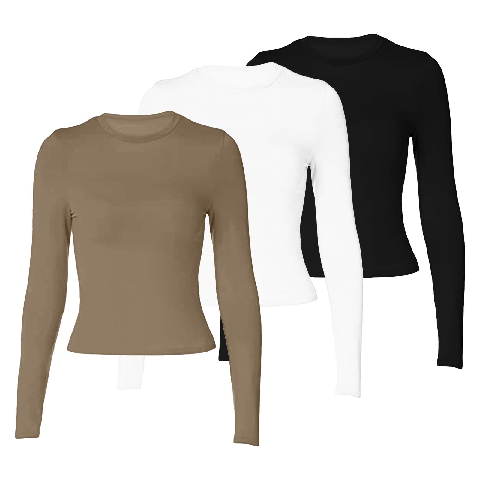 Blouse Femme À Manches Longues Et Col Rond pour Femmes 3 Pièces, Couleur Unie, La, Décontracté Chemise Noel Haut Rose Chic Longue Manche Courte Chemisier Ballon Ladies Sweatshirts