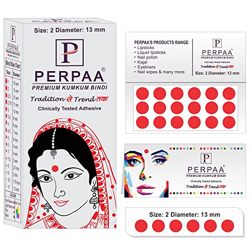 Image of PERPAA Premium Velvet Sticker Kumkum Bindi Box of 15 Flaps - Pottu for Women,Ladies, Girls (Size 2.5, Diameter 12mm, Red)