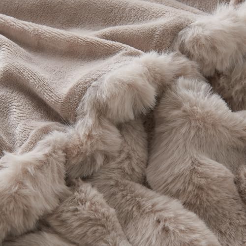 Lotus Karen Faux Fur Throw Blanket Linen - 800 GSM Bubble Rabbit Fluff Blanket for Couch Bed Sofa,Softest Fluffy Fuzzy Cozy Blanket,Thick Furry Plush Shaggy Warm Blankets for Women,50x60 Inches