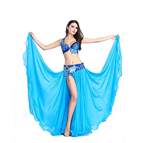 ROYAL SMEELA Danse du Ventre Jupe Ceinture Soutien-Gorge Sexy Costume Danseuse Orientale Professionnel Performance Ensemble Soutien-Gorge Ceinture Jupes Longue 3 pièces Tenue Danse Orientale Femme