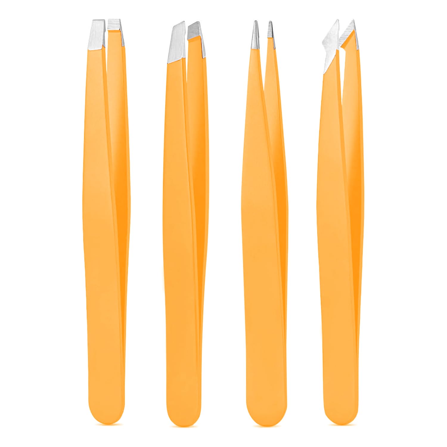 Tweezers Set, High Precision Stainless Steel Eyebrow Tweezers for Facial Hair, Inward Growing Hair and Splinter Remover Kit, Suitable for Women and Men, Pink and Black 4-Piece Set. (Orange)