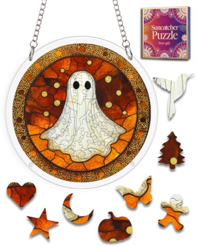 Image of Acrylic Jigsaw Puzzle Suncatcher Halloween Ghost Adult Puzzles Gifts 6.3 inch