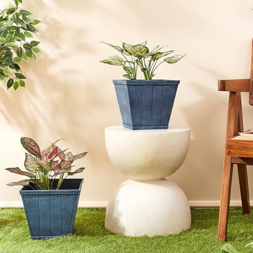 Image of Amazon Brand- Solimo Indoor and Outdoor Square 10 Inch Barrel Flower Planter Pot Best for Terrace /Balcony /Home /Office Decor - Set of 2