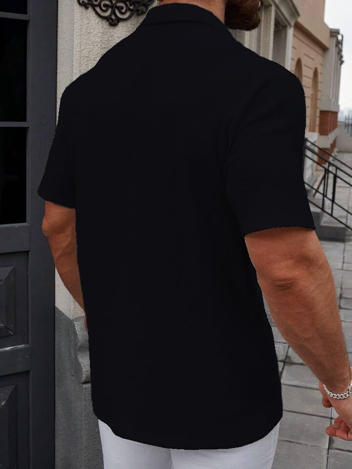Image of COMBRAIDED Men's Regular Fit Cotton Blend Shirts | Half Sleeve Solid Pattern | Casual Wear for Everyday Style