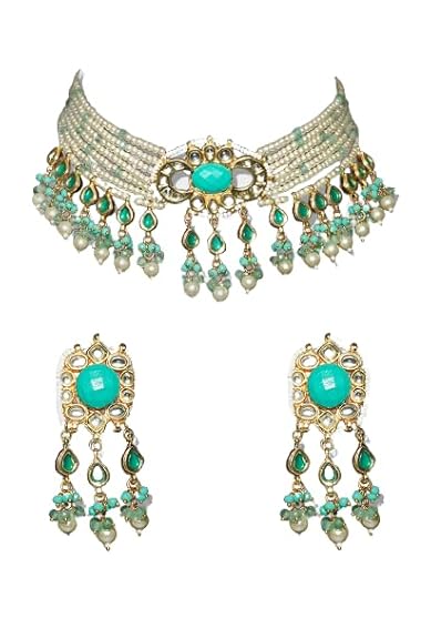 AURAA TRENDS 22KT Gold Plated Kundan Classic Blue Necklace Set For women and Girls AT-1008667