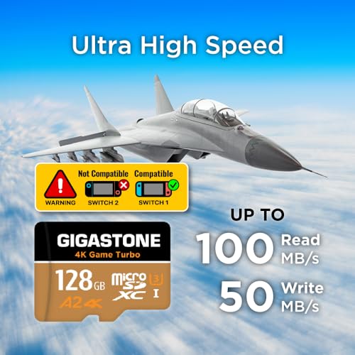 Image of 【For Switch 1 Only】GIGASTONE 128GB Micro SD Card, 4K UHD Game Turbo, MicroSDXC Memory Card for Nintendo-Switch 1, R /W 100 /50 MB /s, Action Camera, A2 V30, UHS-I U3, C10【5-Years Data Recovery】