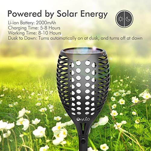 OxyLED 8 Pack Solar Torch Lights with Flickering Flames, Outdoor Solar Garden Lights for Halloween Decors, Landscape Lighting Solar Powered Waterproof for Pathway, Yard, Patio, Lawn, Porch, Christmas - Thumbnail 4