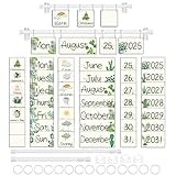 EggSun 96 Cards Classroom Bulletin Board Decorations Set for Teachers,Flip Calendar with Holder for Classroom,Adjustable Calendar,Preschool Elementary Home Decor Supplies（Boho Greenery Plant）