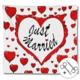 SimplyWedding Hochzeitsherz zum Ausschneiden, Hochzeitslaken mit Herz zum Ausschneiden- Just married - inkl. 2 Scheren, lustiges Spiel für das Brautpaar