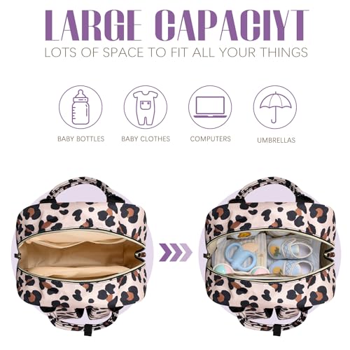 Image of Tuwubi Diaper Bag Backpack, Baby Essentials Travel Tote Bag, Multi function Waterproof Backpacks, Travel Essentials with Stroller Straps & Pacifier Case - Leopard Print