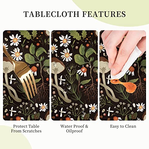 Duiywfh Mushrooms And Flowers Round Tablecloth 60" Waterproof Tablecover For Outdoor Patio Party Picnic Wedding Indoor Kitchen Dinner Tabletop Decoration #TOP4