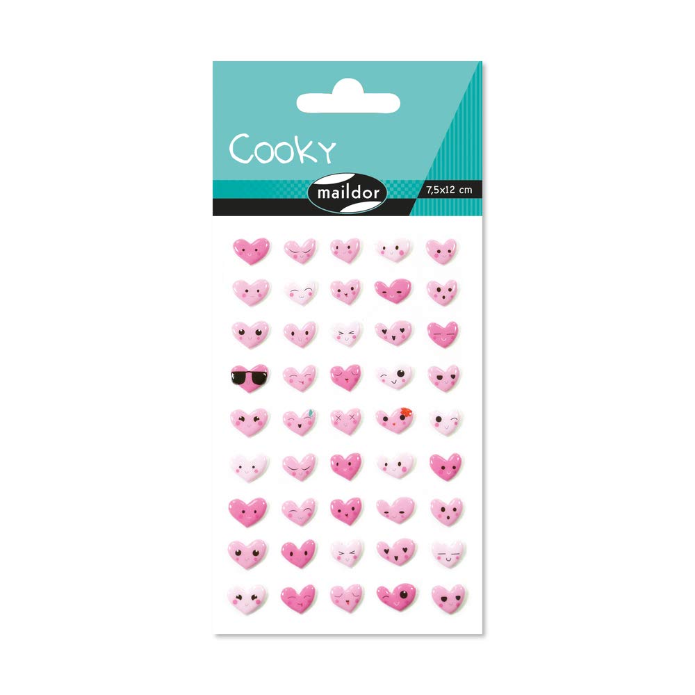 MaildorRef CY057O - Cooky Stickers (Single Sheet) - 7.5 x 12cm - Emoji Hearts Designs - Approximately 45 Stickers, 3D Stickers, Suitable for Children Aged 3+