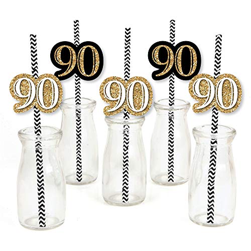 Adult 90Th Birthday - Gold - Paper Straw Decor - Birthday Party Striped Decorative Straws - Set Of 24 #TOP15