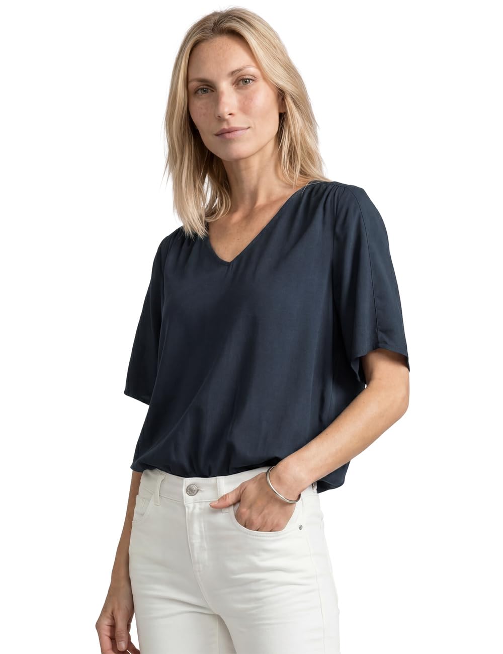 Street One Short-Sleeved Blouse Shirt with V-Neck Shadowed Navy 46