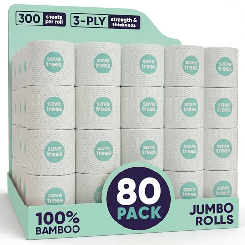 Save Trees Bamboo Toilet Paper -80 Rolls Of Septic Safe Organic Toilet Paper - 3-ply, 300 Sheets Per...