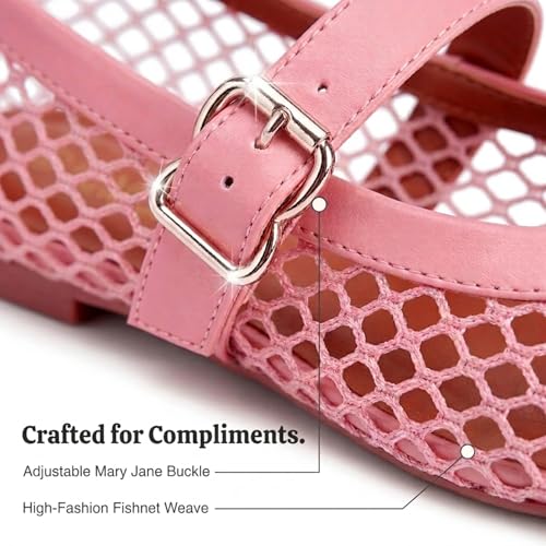 Image of EMMA NEW YORK Mesh Ballet Flats for Women, Mary Jane Mesh Ballet Flats Shoes for Women with Buckle Strap