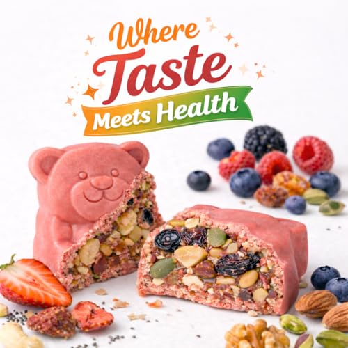 Image of HealthyCrave Cuisine Kids Choco Delight Strawberry | Chocolate Dry Fruit Bites for Kids | No Added Sugar in the Filling | School Tiffin Snack | (100, Strawberry)