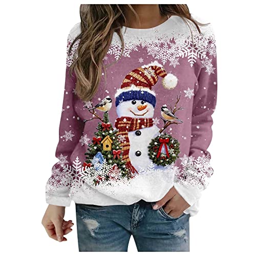 Christmas Tops for Women, Sweatshirts Plus Size Tops Women Ugly Sweater Women's Pullover Top Snowflake Snowman Print Casual Sports 3D Active Streetwear Blouse Shirts Graphic Tees (3XL, 3-Pink)