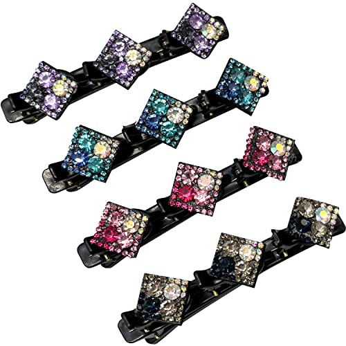 4 Stück Haarspange Mit Kristallblume, Strass Haarspange, Geflochtene Haarspangen Mit Glitzersteinen Für Mädchen, Für Hochzeiten, Festivals, Partys, Schulen (A) Cover