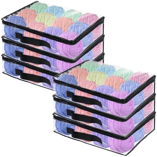 Image of YEXEXINM 6 Pack Clear Yarn Storage Bags, 16x12x4 Inches, Clear PVC & Nylon, Zipper Closure, Ideal for Knitting, Crochet, Clothing & Toys