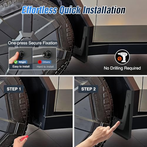 Image of Nilight Mud Flaps Splash Guards for Tesla Cybertruck 2023 2024 2025 2026 | No Drilling Precision Fit Exterior Accessories Heavy-Duty Splash Guards Protection, Front & Rear Set