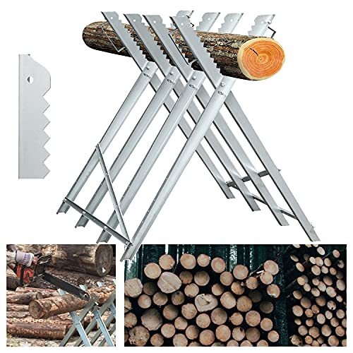 EINFEBEN Sägebock Metall 81x80x80cm verzinkt 150kg Sägegestell Holzsägebock Säge Kettensägebock Holzbock für kettensägen – Bild 3