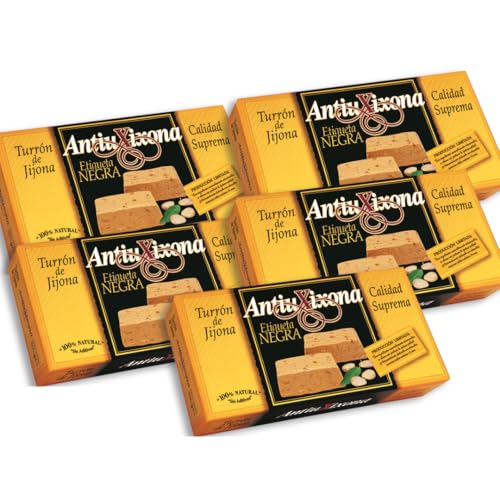 Caja de 5 unidades Turrón de Jijona blando Antiu Xixona Etiqueta Negra 250g. Turrón artesano de Jijona.