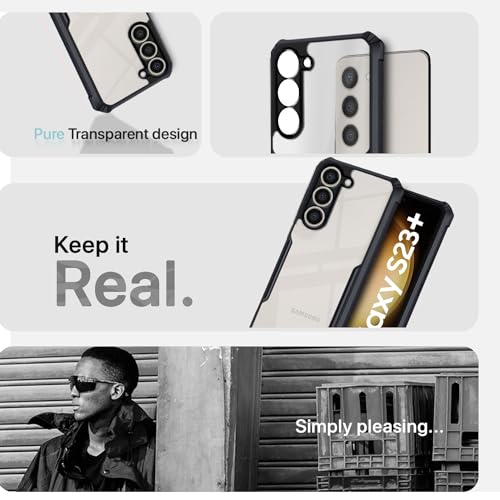 Image of Pikkme Samsung Galaxy S23 Plus Back Cover | Crystal Clear Transparent Back | Ultra Hybrid | Full Camera Protection | Raised Edge | Bumper Back Case (Black)