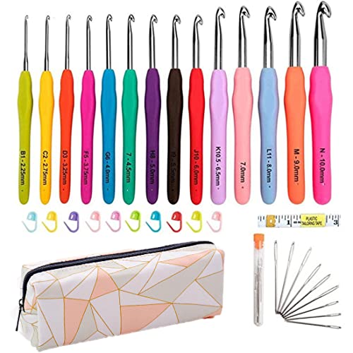 VIVIIHOO Juego de Ganchillo de 14 Piezas, Agarre ergonómico y cómodo, Goma Suave con Accesorios, Herramienta para el hogar, Juego de Ganchillo (Color) Cover