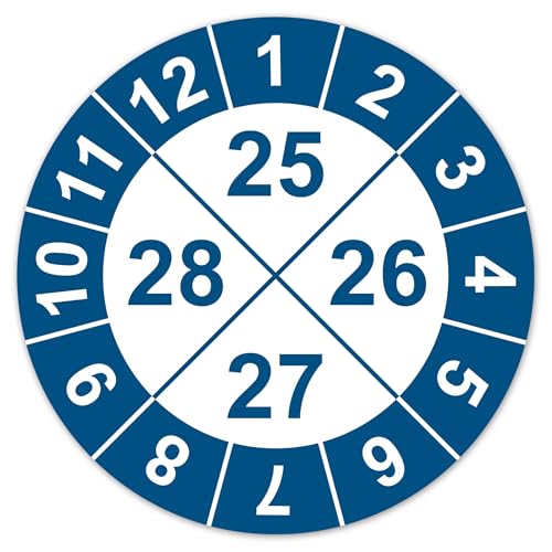 Labeltec Plaques de test annuelles 2025-2028 - Autocollants de test en vinyle - Plaques de contrôle pluriannuelles pour maintenance, contrôle de sécurité, contrôle de la machine d'inventaire LTC043