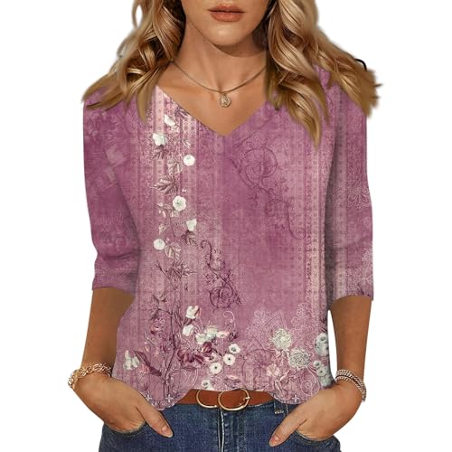 HTHLVMD Womens 3/4 Length Sleeve Tunic Tops Summer Fall Outfits 2025 Three Quarter Sleeve Casual V Neck T Shirts for Women