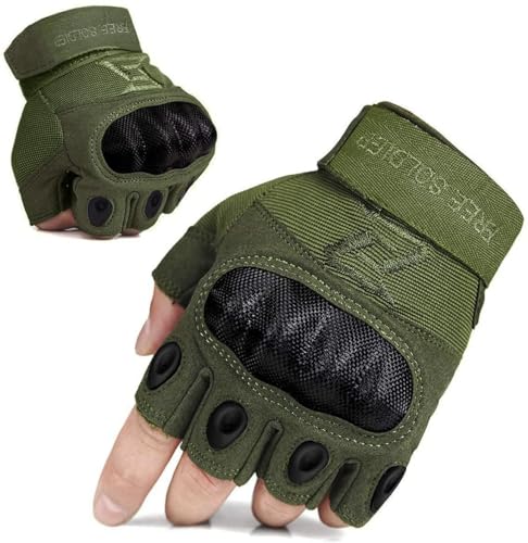 FREE SOLDIER Guantes Moto Verano Hombre Guantes Tacticos Militares para Deportes al Aire Libre, Escalada, Ciclismo, MTB, Airsoft, Paintball, Senderismo, Acampada, Trabajo(Sin Dedos/Verde, L)