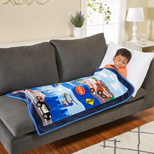 Image of EVERYDAY KIDS Toddler Throw Blanket - 30 inch by 40 inch - Fire and Police Rescue - Super Soft, Plush, Warm and Comfortable