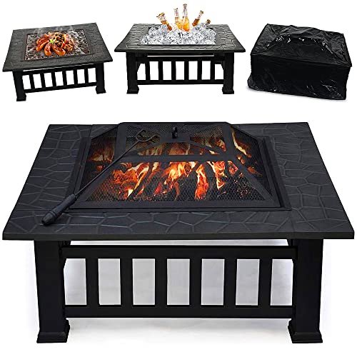 DAWOO - Fogata para Exteriores, para Exteriores, para jardín, Patio, Cuadrada, para fogata, Estufa, 32 Pulgadas, Color Negro Cover