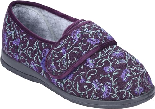 Cosyfeet Holly - Plum Floral - 7-6E - Extra Roomy Women's Slippers