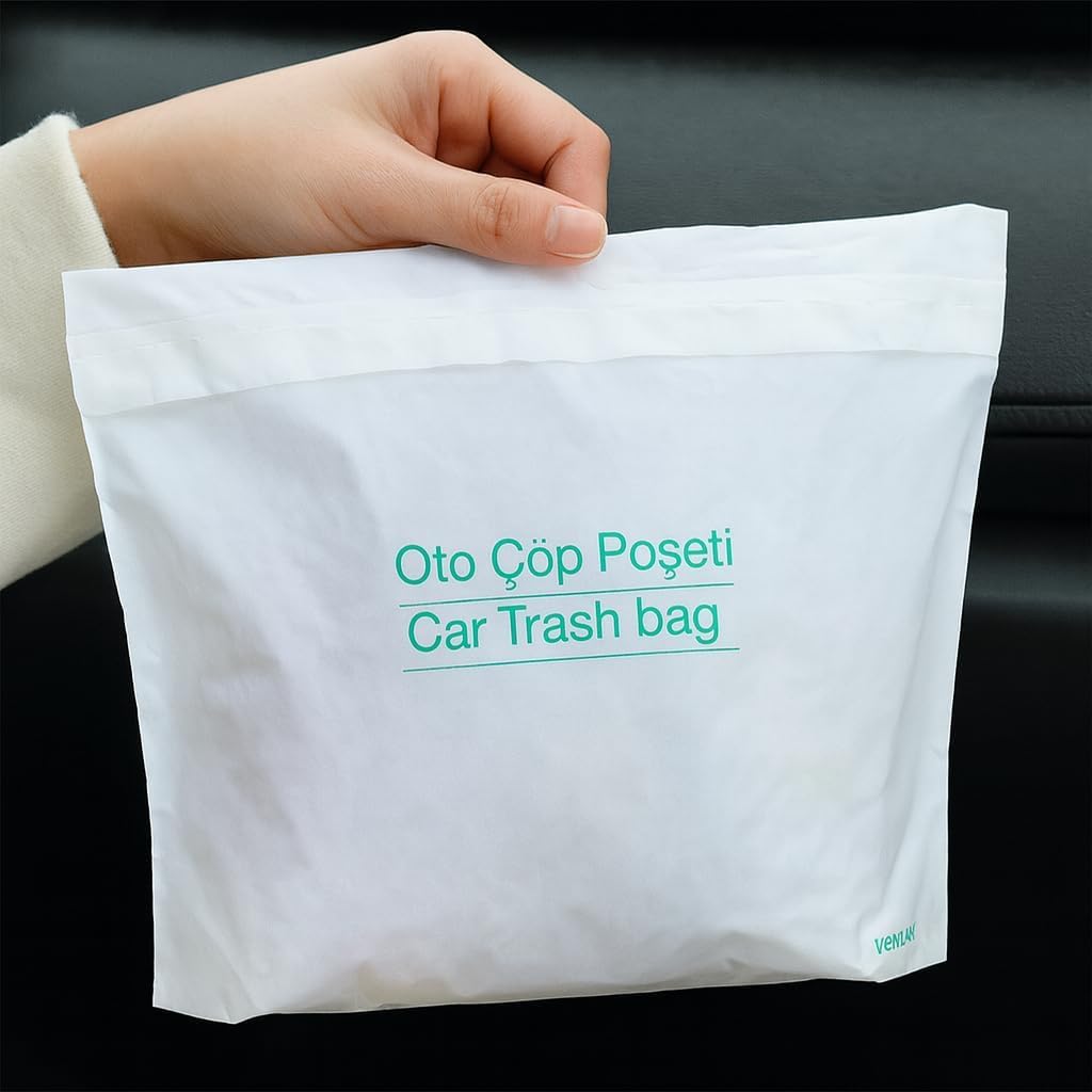 Su Geçirmez, Kendinden Yapışkanlı Tek Kullanımlık Oto Çöp Poşeti, 20’li Paket, Pratik, Sızdırmaz ve Dayanıklı Araç İçi Torba, Seyahat İçin Hijyenik Kullan At, 23x18.5 cm Araba Aksesuarı 20 Adet