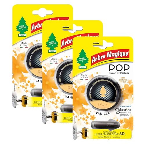 Arbre Magique - Pop, Power of Perfum - Lot de 3 désodorisants pour voiture, parfum vanille, jusqu’à 30 jours