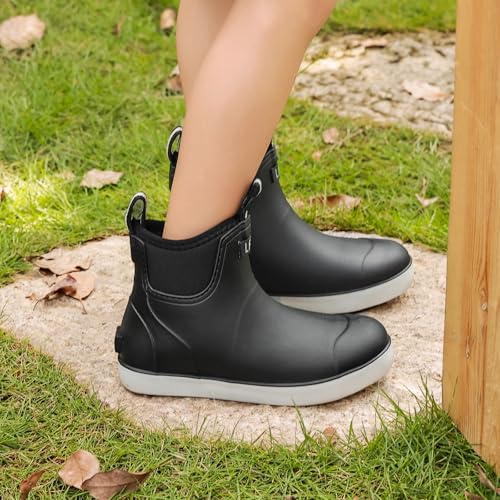 Kids Deck Boots Boys Rain Boots Girls Rubber Ankle Boots Water Shoes, Non-slip Waterproof Outdoor Fishing Shoes for Childs School Play Footwear4