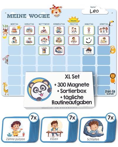 PANDABANDE XL Wochenplaner Kinder mit 300 Magneten & Sortierbox