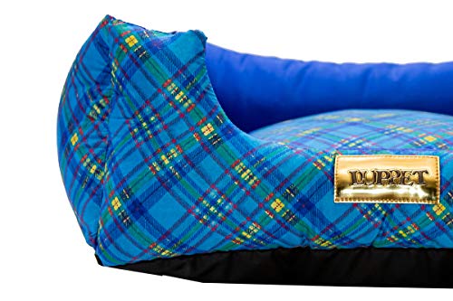 Cama Luxo Para Cachorro Luppet Médio Grande Porte Acima de 13kg Azul Xadrez GG