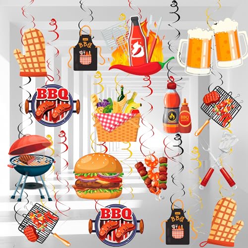 Decoraciones de Remolino Barbacoa, 33 piezas Decoraciones para Fiestas de Barbacoa Set - Decoraciones de Remolino de Bbq Espiral Colgante Fiesta de Barbacoa para Fiesta de Cumpleaños de Verano