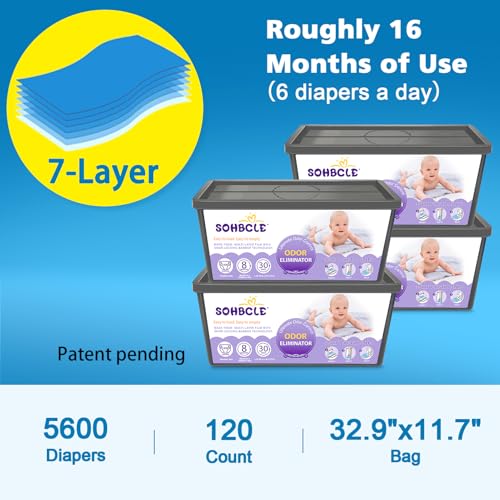 Image of Refills Compatible with Genie Easy Roll Signature Diaper Pail and Platinum Diaper Pail, Upgraded 120 Bags Hold up to 5600 Newborn Diapers, Extra Thickness Powerful Odor Control