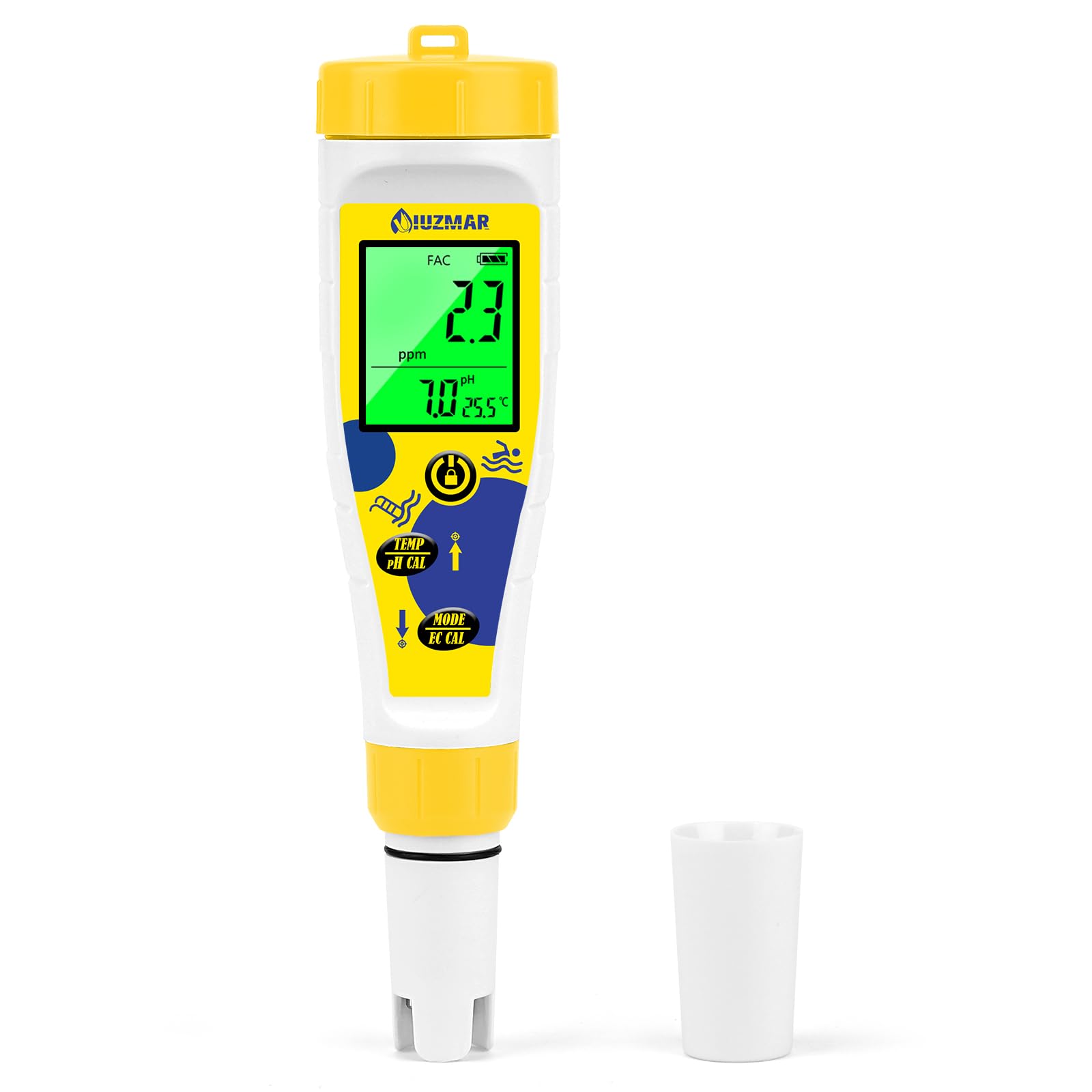 Medidor pH Cloro para Piscinas, Medidor Sal pH Agua Salada 7 en 1 con Temperatura y Salinidad