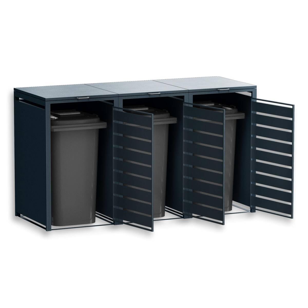 Metzler box pattumiere design antracite & effetto legno 3x240L, acciaio verniciato a polvere, robusto e chiudibile