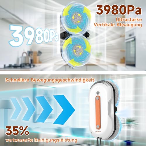AlfaBot X7 Pro Fensterputzroboter, Intelligenter Fensterputz-Roboter Beidseitige • Sprühfunktion • Großer Wassertank • Streifenfreie Reinigung für Glas, Fliesen & Glatte Oberflächen
