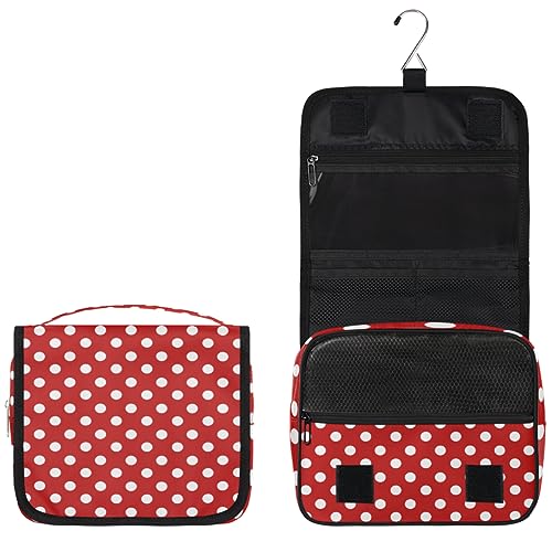 cfpolar Red Polka Dot Travel Toiletry Bag with Hanging Hook, Waterproof Toiletries Travel Bag for Women Girls, Portable Make Up Bag Organizer, Hanging Case Cosmetics Bags for Bathroom3