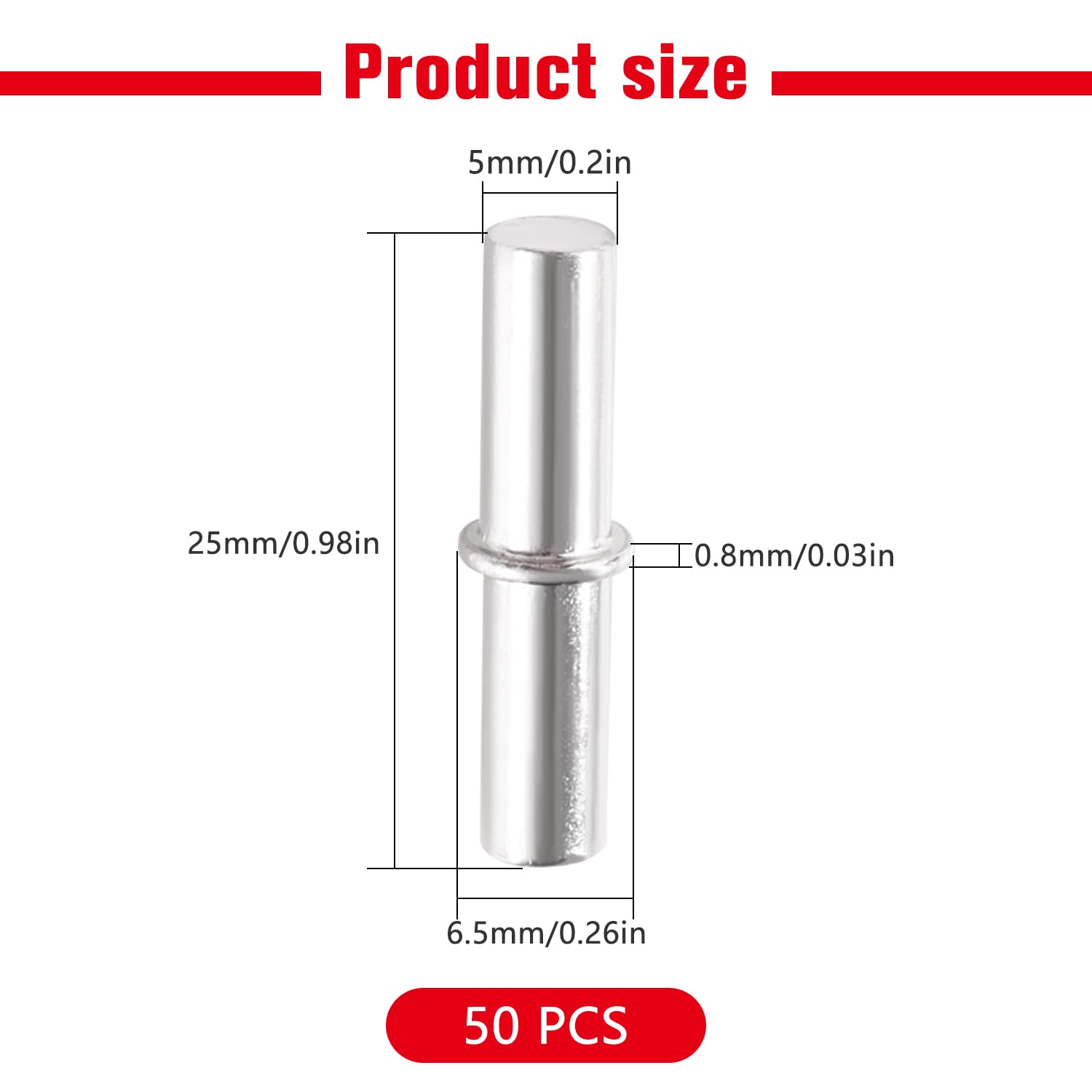 YIXISI 50 PCS 25x5 mm Shelf Pins, Shelf Support Pegs Pins, for Kitchen Cabinet Bookcase Furniture, 25x5 Mm - 50pcs - B - Image 2