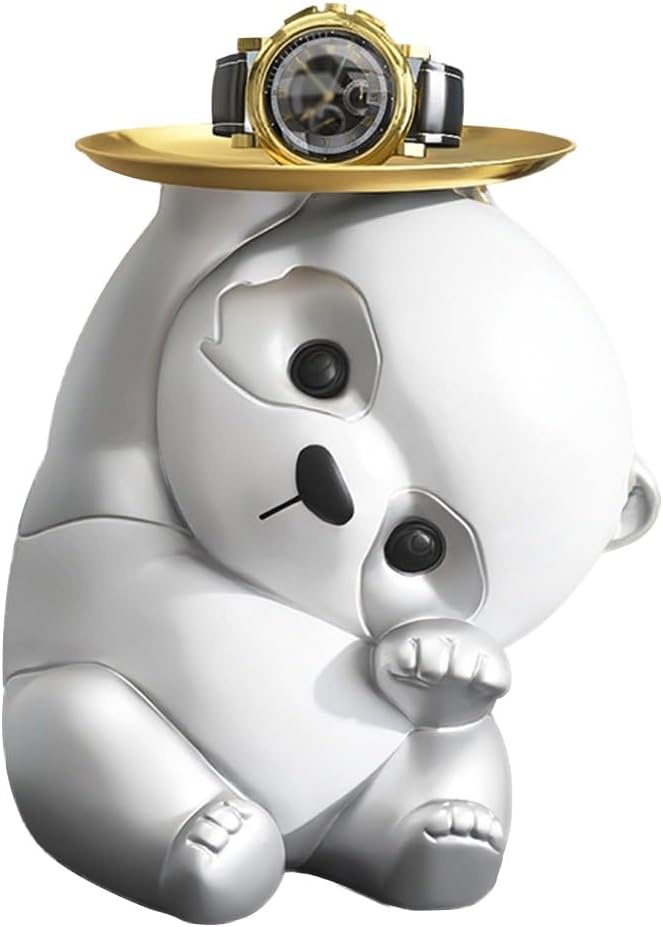 KITCISSL Coffee Table Decor Decorative Tray Panda Sculpture Statue Key Bowl for Entryway Table, Jewelry Organizer Tray Key Phone Coin Change Watches Tray, Housewarming Gift (Color : Silver A)