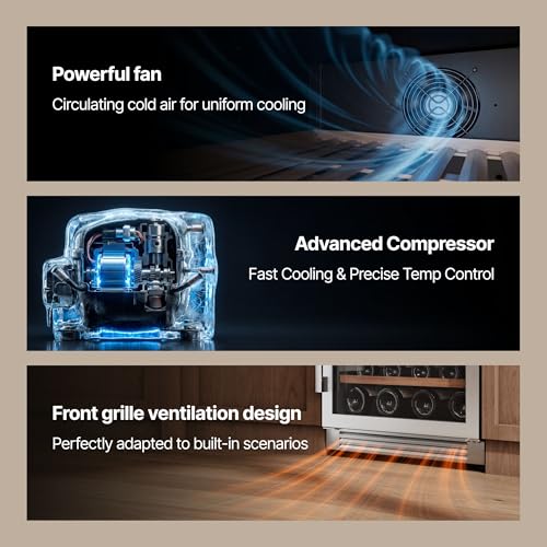 Image of Ca'Lefort 24 Inch Wine Fridge, 52-Bottle Built-In Dual Zone Wine Cooler | 40-65F Control, Adjustable Shelves, Glass Door & 3-Color LED, Automatic Defrost, Under Counter or Freestanding for Home Bar
